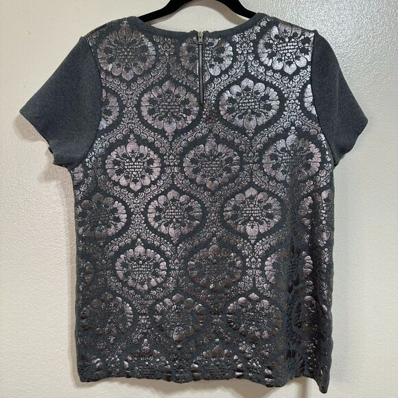 Anthropologie Moth Women's Knit Top Size M Silver/Gray Metallic "Drawing Room" - Picture 3 of 3